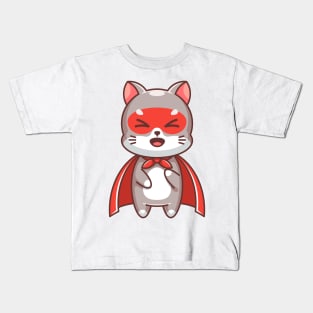 Cute cat super hero cartoon Kids T-Shirt